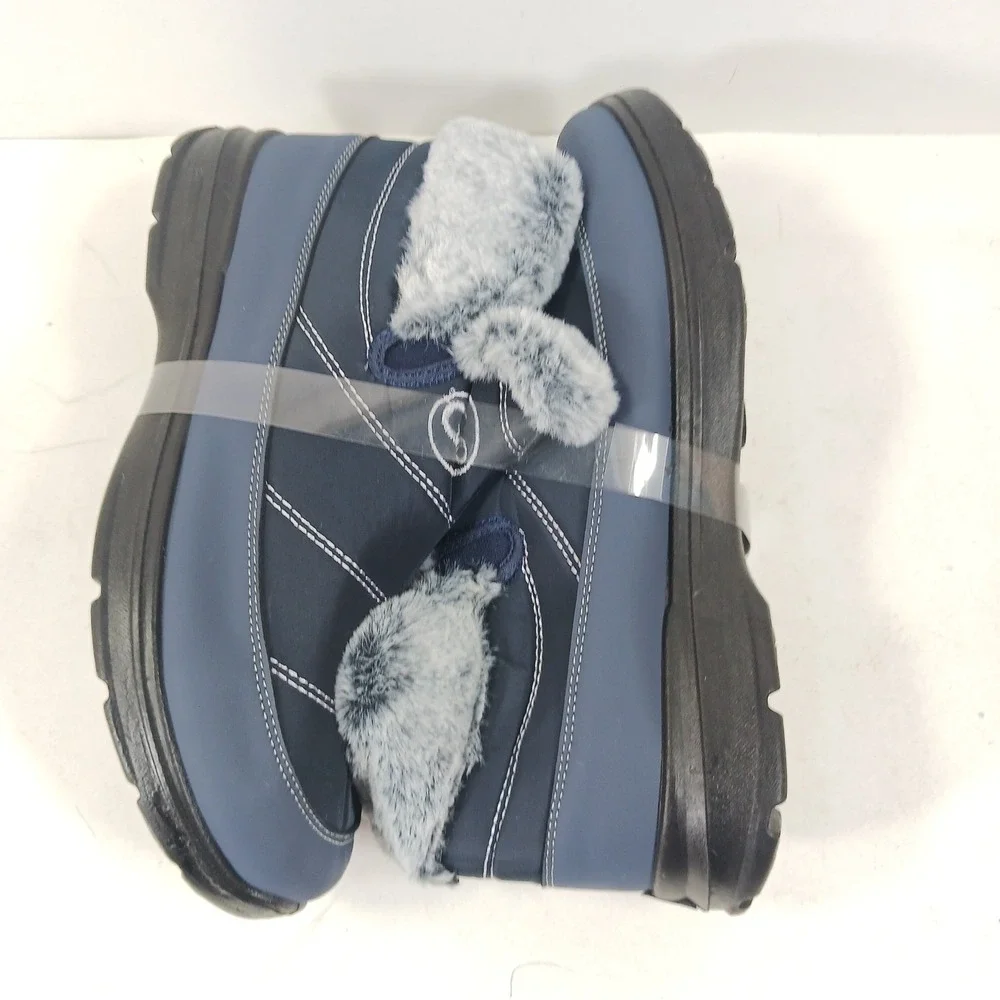 Navy Blue Quilted Faux Fur Lined Winter Ankle Boots Slip On Snow‎ Boots